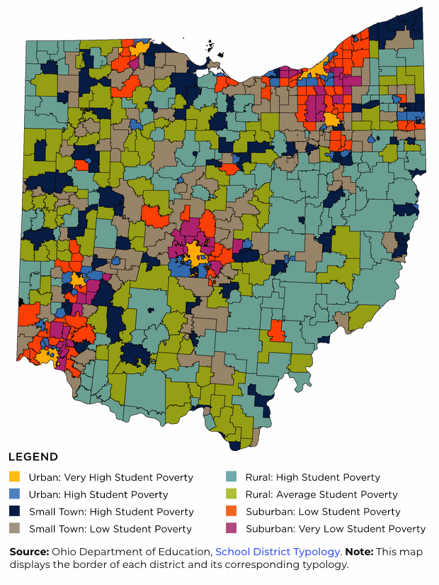 A map of Ohio showing educational achievement